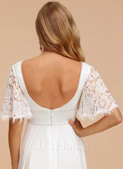 JJsHouse Robe Trapèze Col V Longueur Ras Du Sol Mousseline Dentelle Robe De Mariée -Voiles mariée Soldes edb978779ce88dcfad5f07d0922bf135