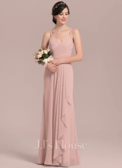 Jjshouse.fr Robe Trapèze Cache Cœur Longueur Ras Du Sol Mousseline Mousseline Robe De Demoiselle D'honneur Avec Robe à Volants