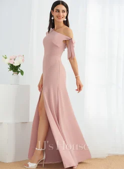 Jjshouse.fr Robe Trapèze Décolleté Asymétrique Longueur Ras Du Sol Mousseline Robe De Demoiselle D'honneur Avec Arc -Voiles mariée Soldes ee1279e478631687320d8a134e9ab439