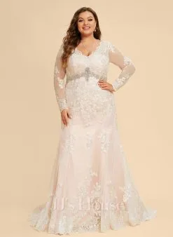 JJsHouse Forme Sirène/trompette Col V Traîne Moyenne Dentelle Tulle Robe De Mariée -Voiles mariée Soldes ee12f987b37e3c1fef7eba81157ef209
