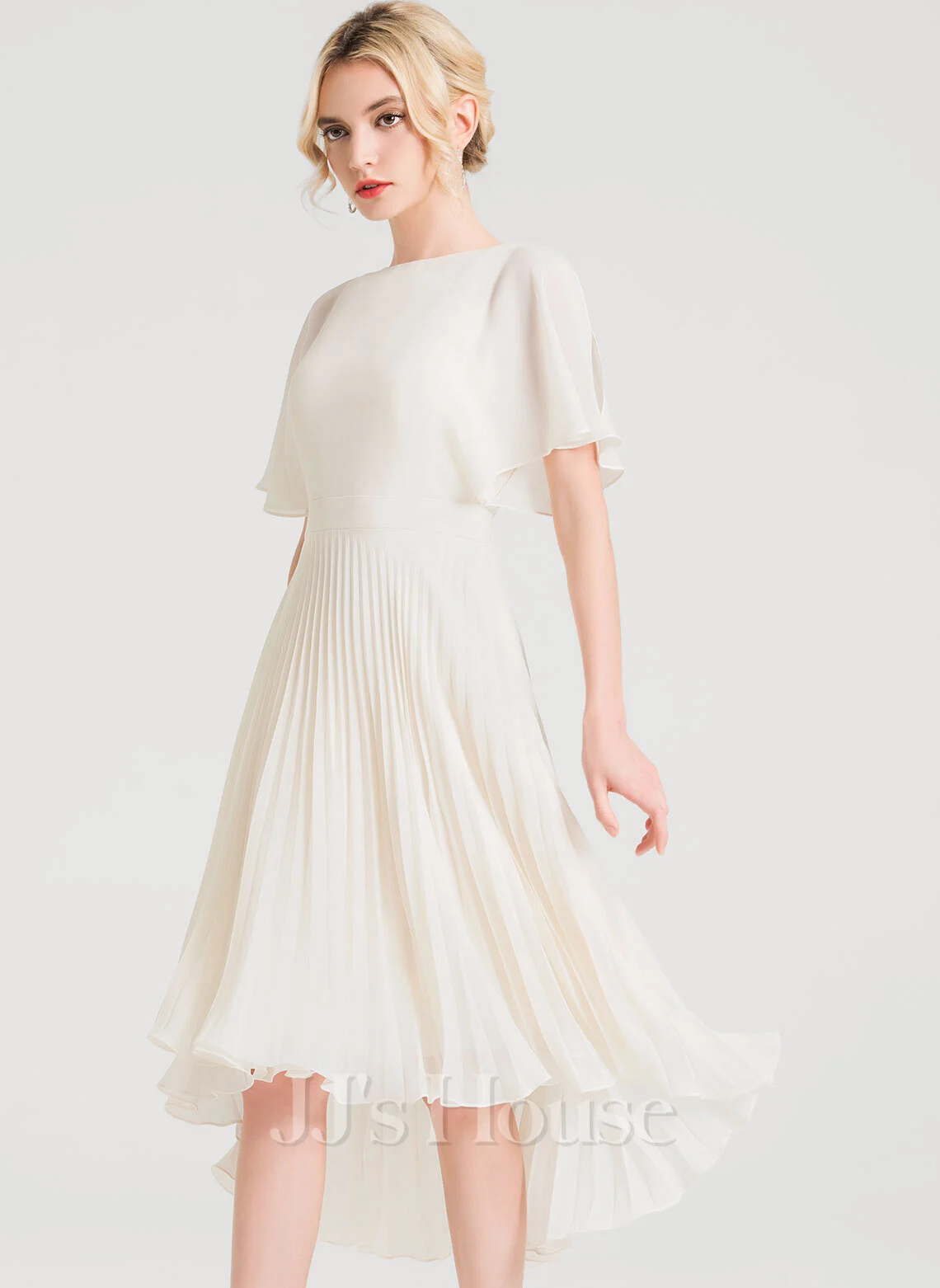 Jjshouse.fr Robe Trapèze Scoop Asymétrique Mousseline Mousseline Robe De Demoiselle D'honneur Avec Plissée 2 Jjshouse.fr Robe Trapèze Scoop Asymétrique Mousseline Mousseline Robe De Demoiselle D'honneur Avec Plissée – Image 2