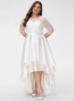 JJsHouse Robe Trapèze Scoop Asymétrique Dentelle Satiné Robe De Mariée -Voiles mariée Soldes ee545d22a89e00a0e10514b4c99e722a