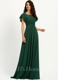 Jjshouse.fr Robe Trapèze Scoop Longueur Ras Du Sol Mousseline Robe De Demoiselle D'honneur Avec Plissé