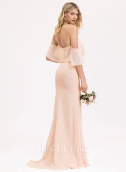 Jjshouse.fr Forme Sirène/trompette épaule Dénudée Balayage/pinceau Train Mousseline Mousseline Robe De Demoiselle D'honneur -Voiles mariée Soldes ef559d8463db612877c001d2e6f50cf6