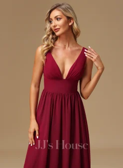 Jjshouse.fr Robe Trapèze Col V Longueur Ras Du Sol Mousseline Robe De Demoiselle D'honneur Avec Fendue Devant -Voiles mariée Soldes f099b2002476526168313d0fabbb558b