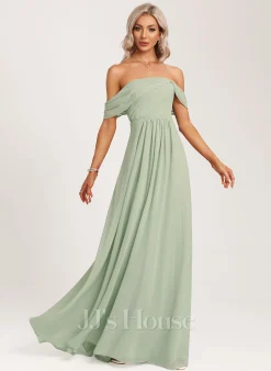 Jjshouse.fr Robe Trapèze épaule Dénudée Longueur Ras Du Sol Mousseline Robe De Demoiselle D'honneur Avec Plissé -Voiles mariée Soldes f0f00780c87d8431986f37a39a39623d