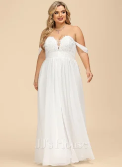 JJsHouse Robe Trapèze épaule Dénudée Longueur Ras Du Sol Mousseline Dentelle Robe De Mariée -Voiles mariée Soldes f0f171e8bd4e2817a29237a5e63abd68