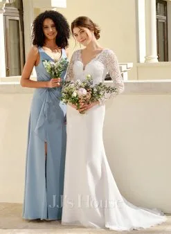 JJsHouse Forme Sirène/trompette Col V Balayage/pinceau Train Mousseline Dentelle Robe De Mariée