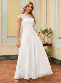 JJsHouse Robe Trapèze Scoop Longueur Ras Du Sol Mousseline Dentelle Robe De Mariée -Voiles mariée Soldes f3ac851fa29002225df7e0a6c9c88168