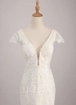 JJsHouse Forme Sirène/trompette Col V Traîne Moyenne Dentelle Tulle Robe De Mariée -Voiles mariée Soldes f47efef704f87549838f3ce6ac343e30