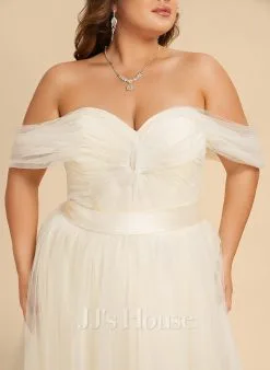 JJsHouse Robe Marquise/princesse épaule Dénudée Traîne Moyenne Dentelle Tulle Robe De Mariée Avec Plissé -Voiles mariée Soldes f54dd2954ad654339e0cb298d09ef899