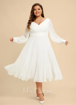 JJsHouse Robe Trapèze Col V Longueur Mollet Mousseline Robe De Mariée -Voiles mariée Soldes f7e524be2e4033255fd5a340575d1ccf