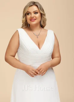 JJsHouse Robe Trapèze Col V Balayage/pinceau Train Mousseline Dentelle Robe De Mariée Avec Plissé -Voiles mariée Soldes f8a8c8d57dc1841b9801e60ff5da5254