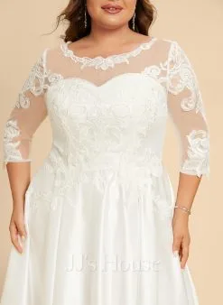 JJsHouse Robe Trapèze Illusion Longueur Mollet Dentelle Satiné Robe De Mariée -Voiles mariée Soldes fd4708931cd40e340e470f0c25a2a6a7