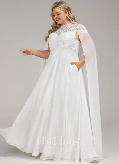 JJsHouse Robe Trapèze Col Haut Longueur Ras Du Sol Mousseline Dentelle Robe De Mariée -Voiles mariée Soldes fe7fb7e80c857a52ddafc0ef762e2a4c