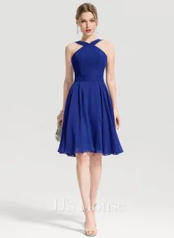 Jjshouse.fr Robe Trapèze Col V Longueur Genou Mousseline Mousseline Robe De Demoiselle D'honneur -Voiles mariée Soldes febfb27dc64242121c6f9177b85cf826