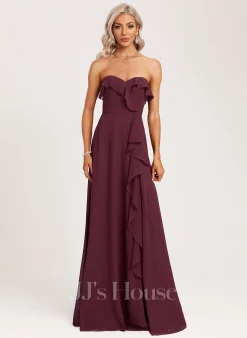 Jjshouse.fr Robe Trapèze Cache Cœur Longueur Ras Du Sol Mousseline Robe De Demoiselle D'honneur Avec Plissé -Voiles mariée Soldes fee5ae94ef030222d51774e603ae242a