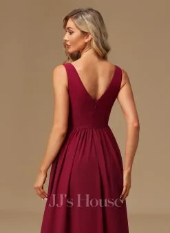 Jjshouse.fr Robe Trapèze Col V Longueur Ras Du Sol Mousseline Robe De Demoiselle D'honneur Avec Fendue Devant -Voiles mariée Soldes ff8801fb3430f71d6d9bd90579f25bcd