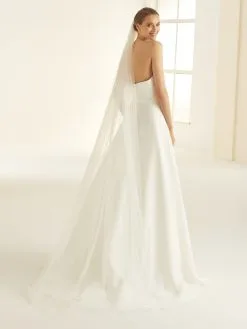 S346 - Bianco Evento Voile Long Bordure Perlée