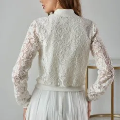 Veste Mariage Dentelle Ivoire Zippée Estelle -Voiles mariée Soldes veste bomber dentelle estelle