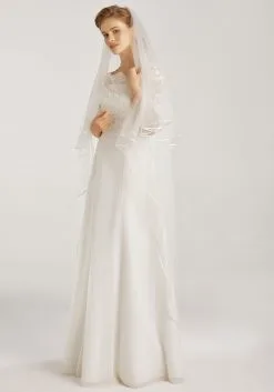 Voile De Mariée Long Ivoire Bordure En Satin Leona