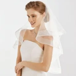 Voile Mariée Mi-long Ivoire à Bordure Crinoline Salvina