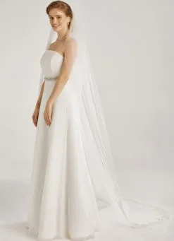 Voile Mariée Tulle Ivoire Bordure Basse Dentelle Nadia