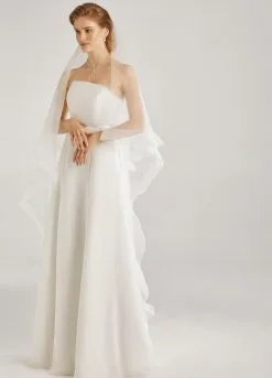 Voile De Mariée Long En Tulle Ivoire à Bordure Crinoline Pietra