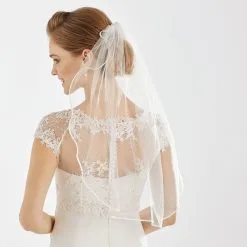 Voile Mariée Mi-long Ivoire Bordure Satin Medea