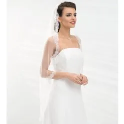 Voile Mariage Mi-long Dentelle Ivoire Française Frida