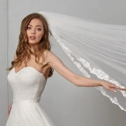 Voile Mariage Ivoire Très Long Bordure Dentelle Sonja