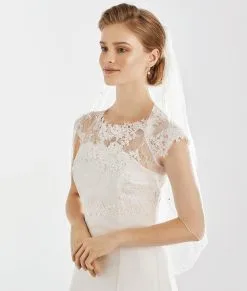 Voile Mariage Mi-long Bordure Perlée Et Strass Swarovski Floriana