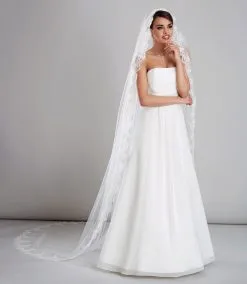 Voile De Mariée Très Long En Dentelle Et Perles De Verre Dafne
